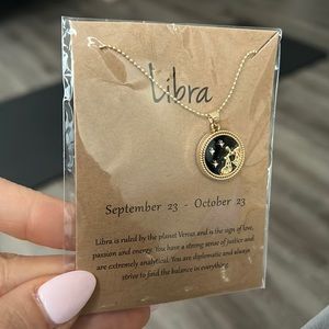 NWT Libra Constellation Gold Chain Zodiac Sign Round Pendant Necklace